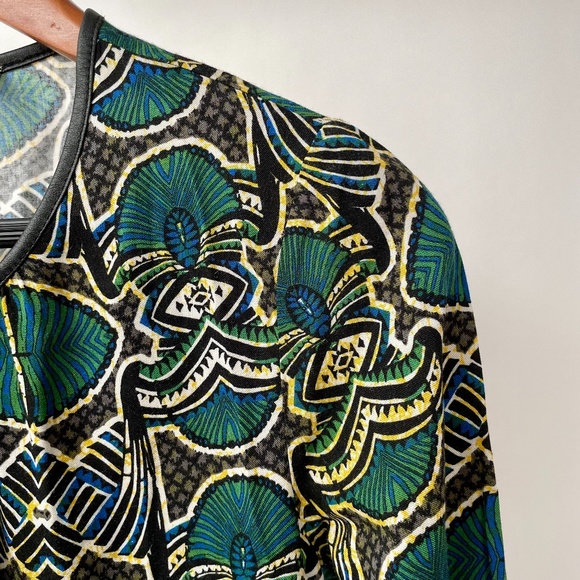African Inspired Peacock Print Tunic Wool Blend Made In Italy, Size S - Picture 2 of 11